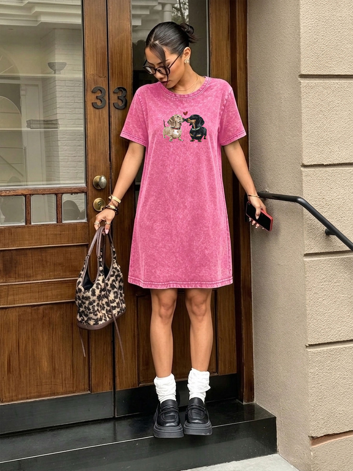 Streetwear Brand Heart - 여성용 빈티지 워싱 레트로 티셔츠 드레스,