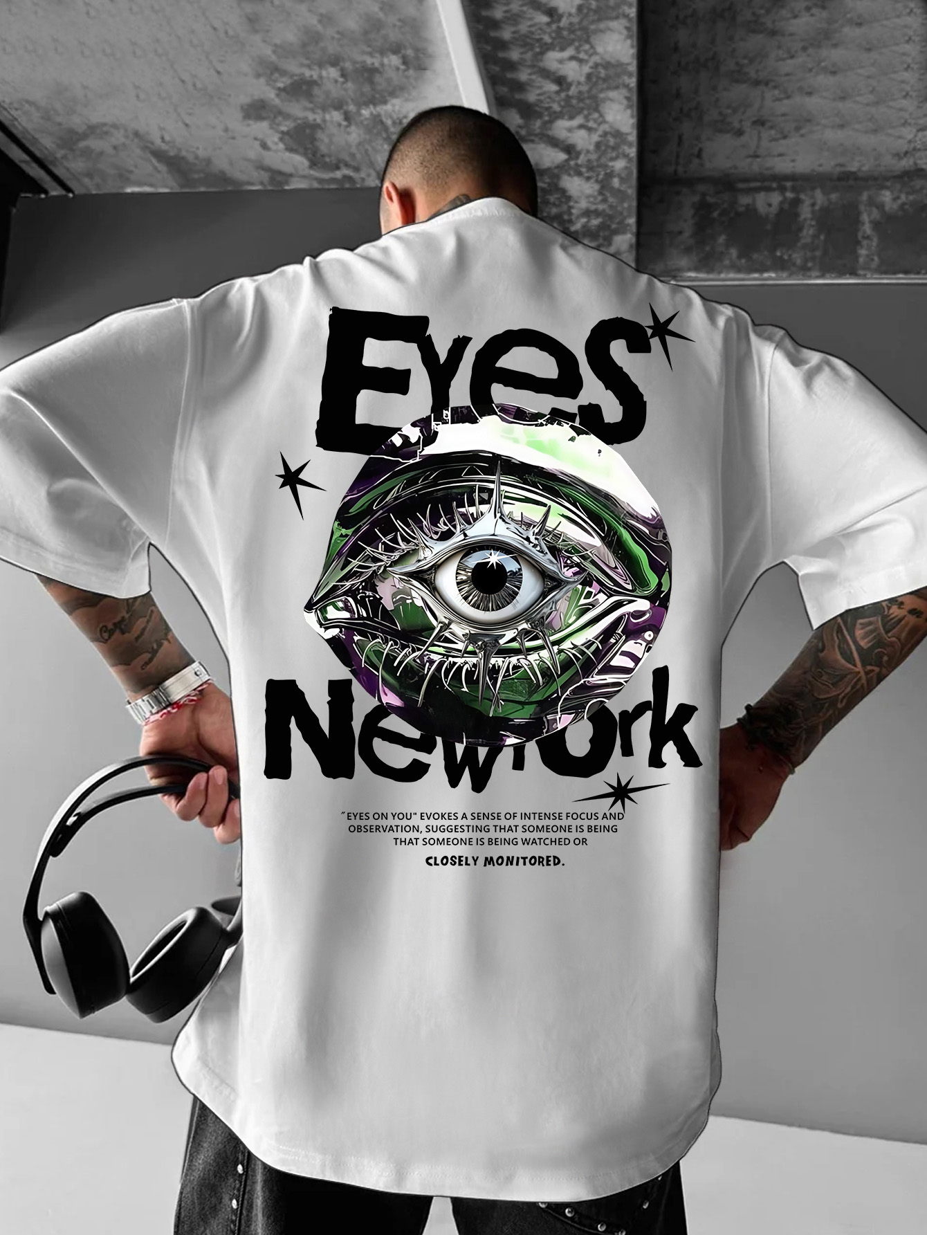Streetwear Brand With Eye - 남성용 오버사이즈 뉴욕 고딕 스트릿웨어 티셔츠