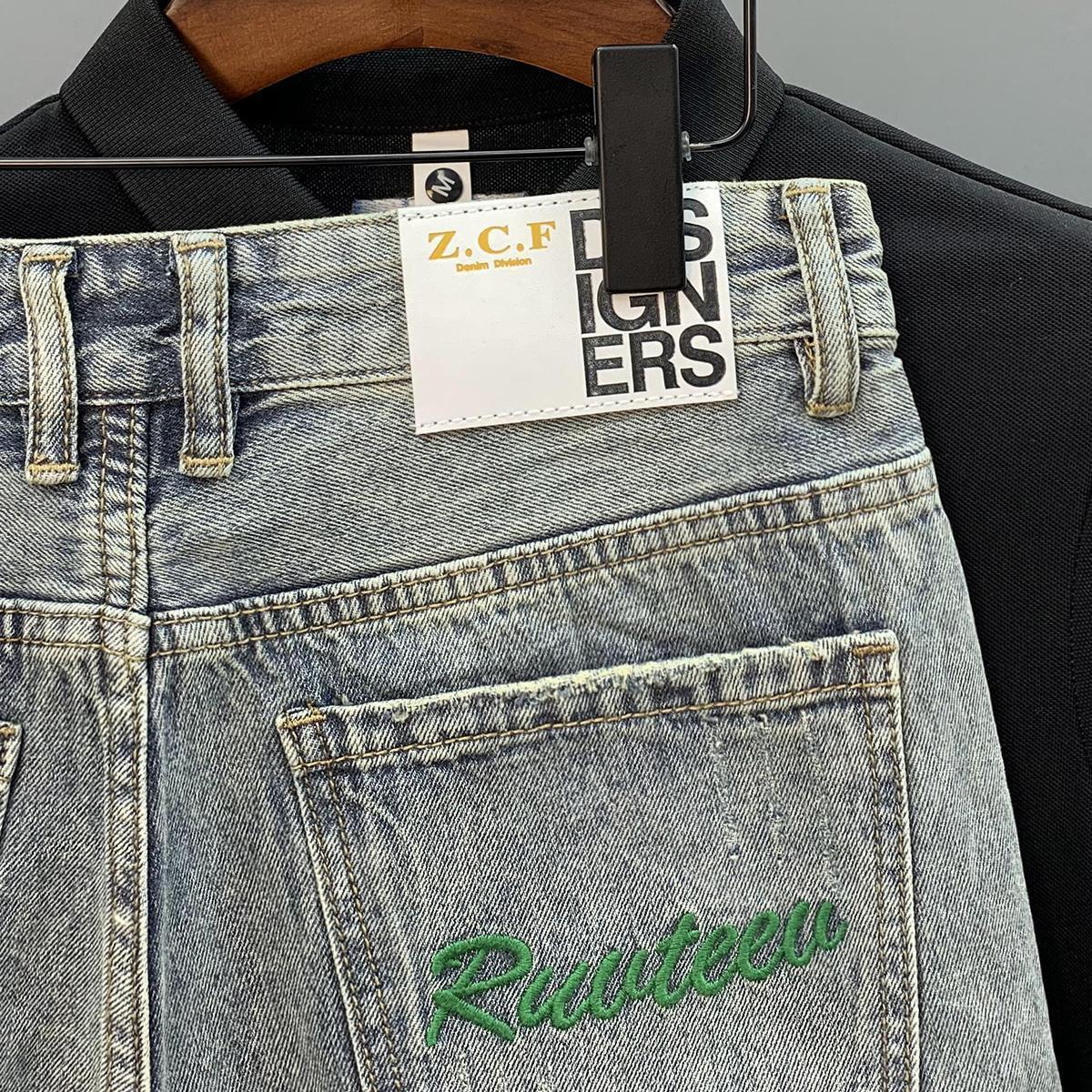 트렌디 브랜드 그린 레터 자수 슬림 데님 반바지 (남아 - Streetwear Brand Jorts 리뷰 및 가격